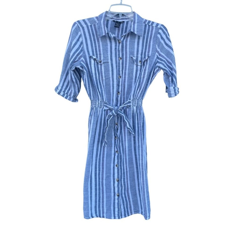 Millennium 3/4 Sleeve M women’s M Medium Elastic waist stripe blue collar dDress